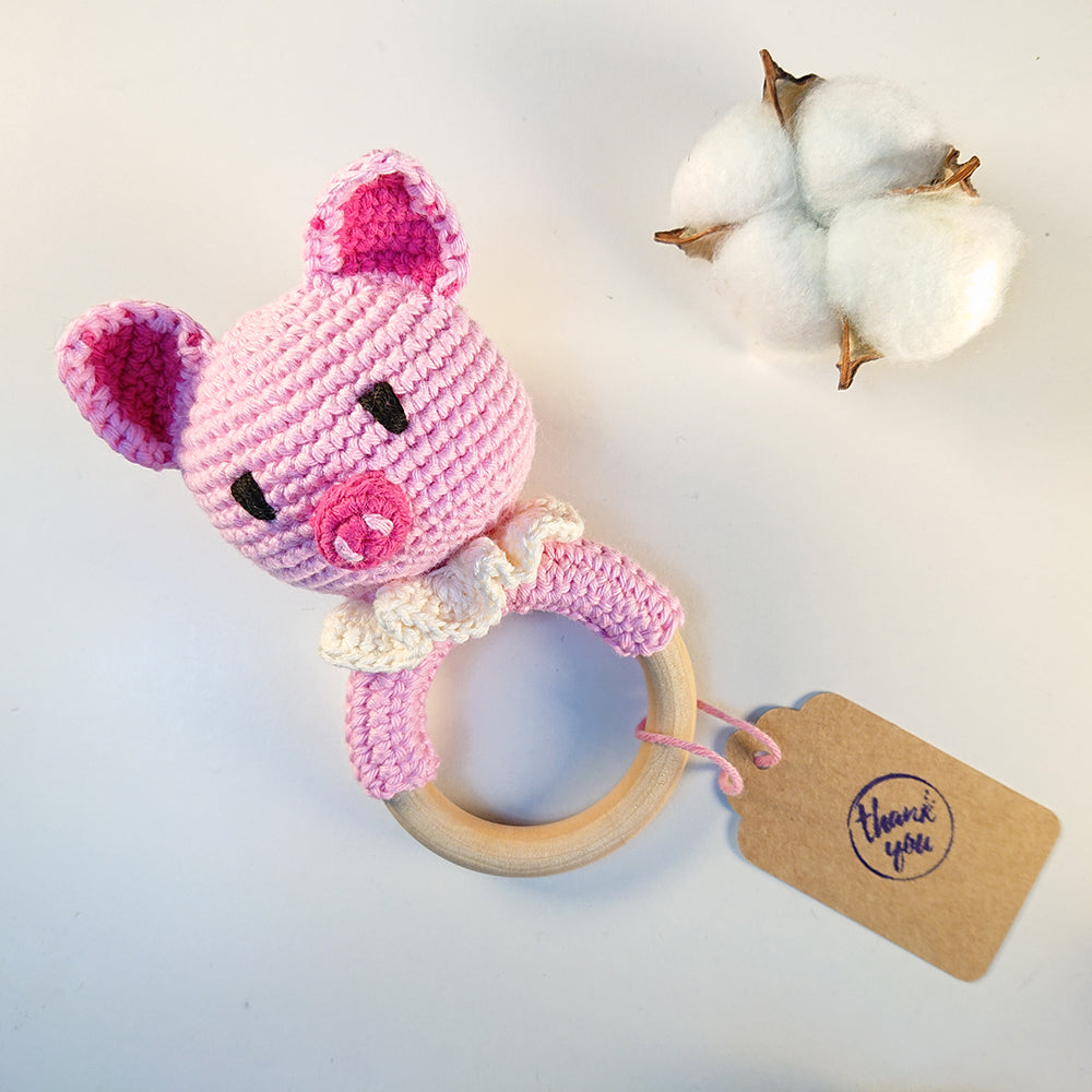 Pinky Pig Amigurumi Baby Rattle